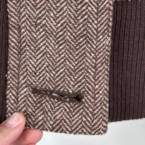 VTG Y2K Delias Wool Bomber Jacket XL Brown Herringbone Pea Coat Retro Punk Skate - Picture 5 of 12